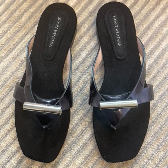 STUART WEITZMAN Arro Metallic Bar Thong Sandal Size 7.5 - Picture 1 of 6